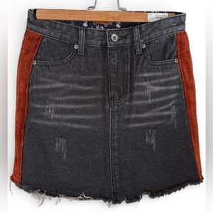 POL Premium Distressed Black Denim Mini with Corduroy Accent